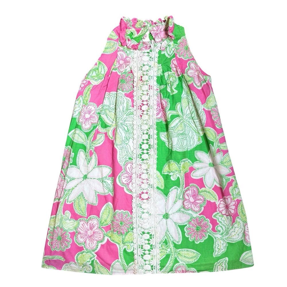 Lilly Pulitzer Flossie Shift Dress Girls 6 Floral Pink Green Hit the Spot Lace